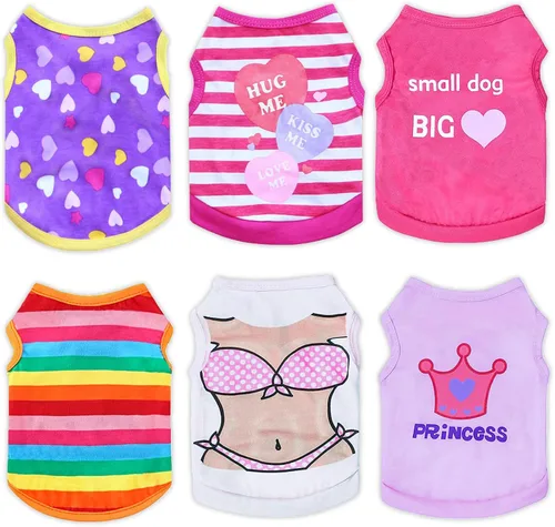 Vista 6 de 6 piezas camisas para perros pequeños y medianos, chaleco transpirable estampado para mascotas, ropa de verano para perro, camiseta suave para Azul