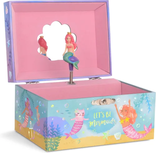 Vista 3 de Jewelkeeper Joyero musical de sirena arcoíris para niña, paquete de diseño de lámina dorada con caja de almacenamiento de joyería musical para niña