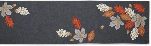 Vista 2 de DII Decoración de mesa de otoño bordada para comedor de Acción de Gracias, camino de mesa, 14 x 70 pulgadas, hojas de otoño