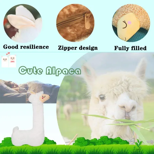 Vista 4 de Almohada de Felpa de Alpaca Llama - Almohada Gigante de Felpa de Alpaca de Cuerpo Largo de 29" - Regalo para Esposa Niña Novia Cumpleaños San Marrón