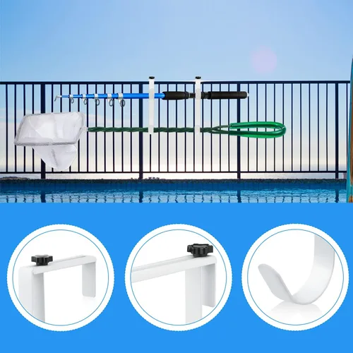 Vista 4 de Savita 2 ganchos dobles para poste de piscina, panel grueso ajustable, ganchos de equipo de valla de piscina, ganchos de metal para colgar