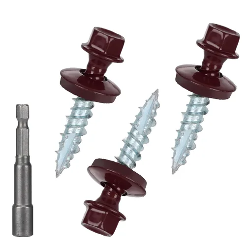 Vista 28 de Tornillos para techos de metal de 10 x 1 pulgada, tornillo para techo de chapa metálica con cabeza hexagonal negra y arandela EPDM para techos