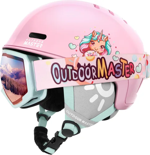 Vista 9 de OutdoorMaster - Juego de casco y gafas de esquí para niños, casco de snowboard, carcasa de PC duradera y espuma EPS, casco de nieve con 12 Blanco