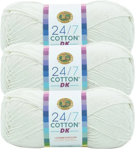 Vista 23 de Lion Brand Yarn Estampados DK de algodón 24/7, hilo para tejer, ganchillo y manualidades, azul, paquete de 1 Cotton Yarn for Knitting, Crochet