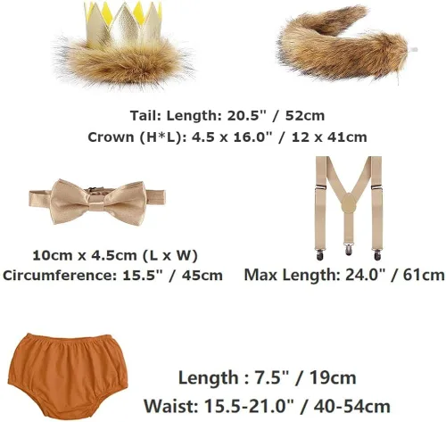 Vista 7 de Conjunto de corbata de león para el primer cumpleaños para bebés y niños 5 piezas de accesorios para fotos