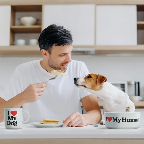 Vista 2 de Genuine Fred Howligans - Taza + cuenco para perros, diseño de perro de amor, color blanco