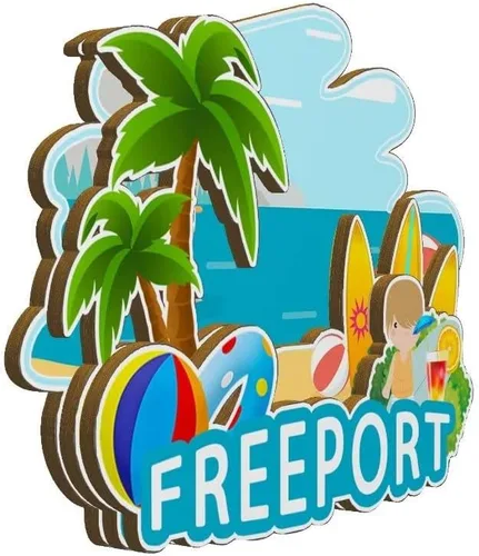 Vista 2 de Freeport - Imán para nevera con imán de madera en 3D, monumentos de viaje, coleccionables, recuerdos, decoración hecha a mano -2268