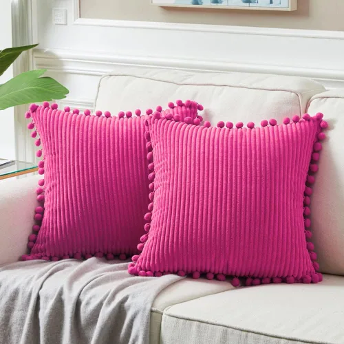 Vista 64 de Fancy Homi Juego de 2 fundas de almohada decorativas negras de 12 x 12 pulgadas con pompones para sofá y cama, decoración moderna de estilo bohemio