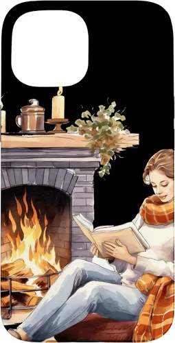 Vista 6 de iPhone 16 Book Reading In Fireplace Reader Bookworm Girls Women Case