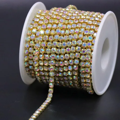 Vista 17 de Jerler 9 metros de adornos de diamantes de imitación con cadena cerrada SS6.5/2.0mm, cadena AB para costura, manualidades, ideal para bodas AB dorado