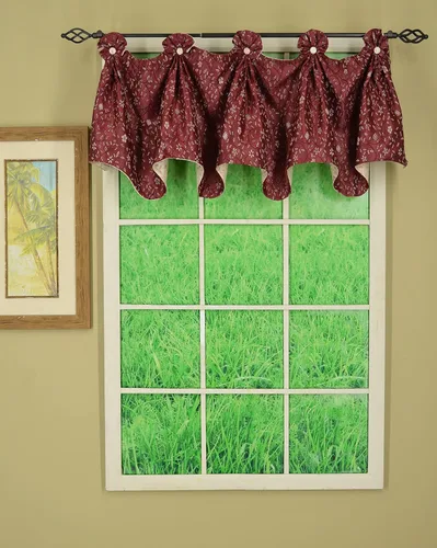 Vista 7 de Today's Curtain Madison - Cenefa reversible con botones, 20 pulgadas de largo, color burdeos