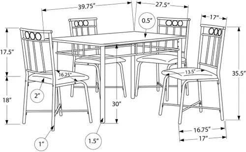 Vista 6 de Monarch Specialties I 1014 - Juego de mesa de comedor, juego de 5 piezas, pequeño, 40 pulgadas, rectangular, cocina, laminado con aspecto de mármol