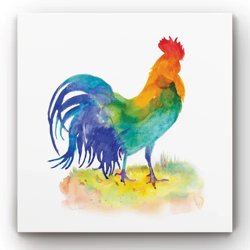 Vista 11 de Renditions Gallery Arte moderno de gallina con flores sobre lienzo estirado para decoración de pared
