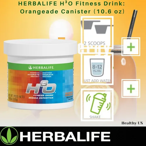 Vista 4 de Herbalife H³O Fitness Drink: recipiente de Orangeade de 10.6 oz (300 g), mezcla de carbohidratos para energía inmediata, energiza, hidrata, protege