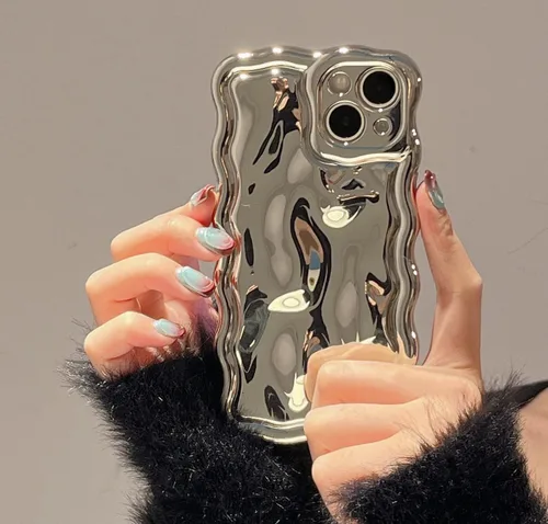 Vista 37 de FABSPARK Funda para iPhone 11, Patrón de Burbujas de Meteorito 3D Electrochapado Galvanizado con Brillos Marco Ondulado Rizado Funda Brillante, TPU