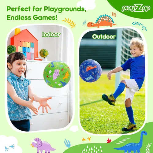 Vista 7 de PlayZap Paquete de 2 pelotas de juego para niños pequeños, pelotas de dinosaurio para niños de 3 a 12 años, bolas de goma inflables de 8.5 pulgadas