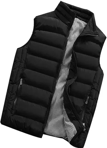 Vista 3 de SSDXY Chaleco cálido de mezcla de algodón acolchado para hombre para otoño e invierno, chaqueta casual, holgada, sin mangas, sólida, delgada