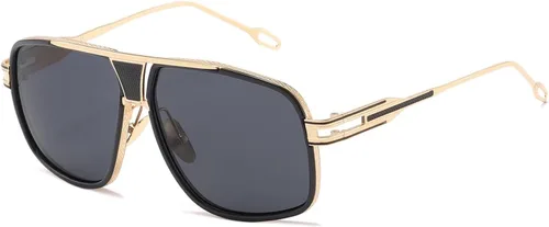 Vista 12 de AEVOGUE Men's Oversized Shield Sunglasses, Retro Alloy Aviator AE0336 Negro marco Grey Lens