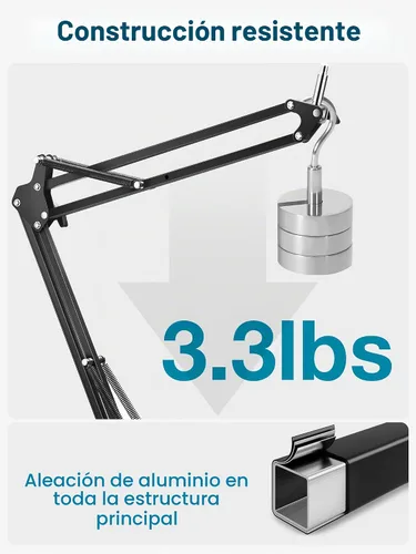 Vista 4 de InnoGear Soporte de micrófono de escritorio, brazo articulado aéreo giratorio 360° para micrófono con elevación alta para Blue Yeti Snowball HyperX
