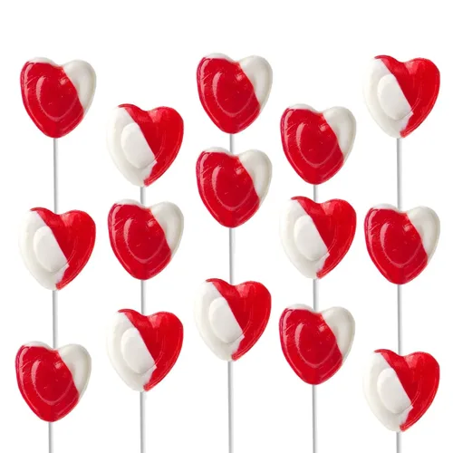Vista 5 de Paletas para el día de San Valentín con forma de corazón rojo sabor fresa y crema, 24 paletas, envueltas individualmente