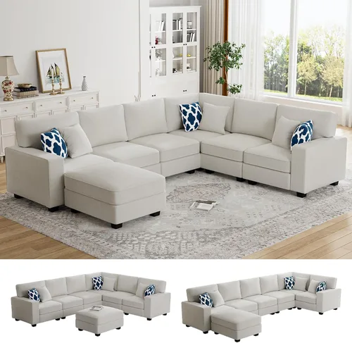 Vista 22 de Legend Vansen - Sofá seccional modular en forma de U con otomano, sofá de esquina reversible moderno para sala de estar (Antracita, 2+3 con otomano)