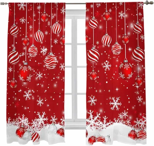Vista 10 de Cortinas CosyBright Feliz Día de San Valentín, 63 Pulgadas de Largo, 2 Paneles, Gnomos, Cortina de Ventana Roja, Corazón de Amor, Árbol, Cortinas