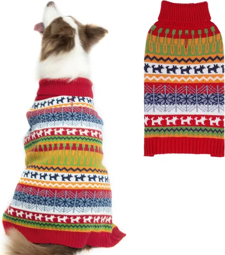 Vista 17 de Suéter Mihachi para perro - Ropa de abrigo de invierno con tiras coloridas para clima frío