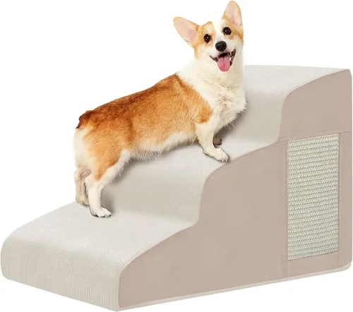 Vista 14 de Escaleras de perro para cama, escaleras para perros pequeños, rampa para perros de 2 peldaños para cama, sofá, sillón y sillas, diseño Beige