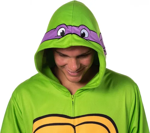 Vista 3 de INTIMO Disfraz de tortuga ninja con capucha para hombre, pijama de dormir para adultos Donatello