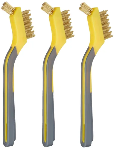 Vista 2 de Amazon Basics Mini cepillos de latón para limpieza, agarre suave, 1/2 pulgada, amarillo/gris, paquete de 3