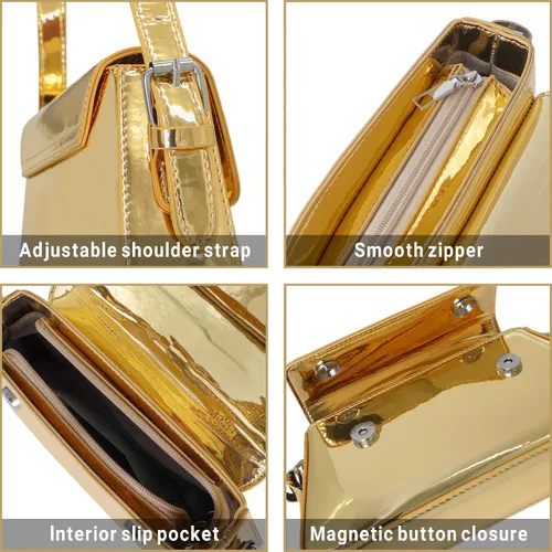 Vista 5 de Bolso de hombro pequeño para mujer, lindo bolso de mano hobo de noche, bolso de mano Y2K plateado brillante para fiesta, graduación, boda