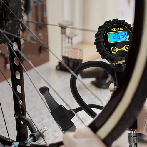 Vista 7 de AZUNO Medidor digital de inflado de neumáticos de bicicleta con tipo de válvula de selección automática - Herramienta de compresor de aire Presta