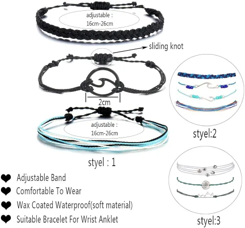 Vista 5 de Long tiantian Pulseras onduladas para adolescentes y niñas bonita cuerda trenzada bohemia pulsera para playa océano para mujer regalo de joyería