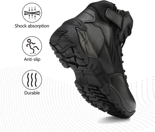 Vista 5 de NORTIV 8 Mens Military Tactical Work Boots Side Zip Outdoor Hiking Leather Motorcycle Combat Boots