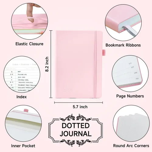 Vista 2 de feela Kit de Diario con Puntos, Cuaderno Planificador de Tapa Dura con Cuadrícula de Puntos para Principiantes Mujeres y Niñas, Toma de Notas