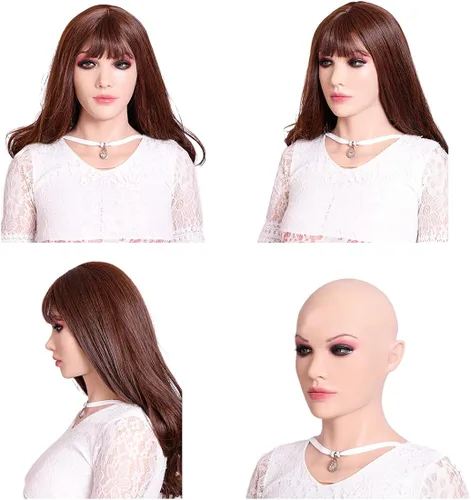 Vista 2 de SUAISKR Máscara de cabeza femenina de silicona realista hecha a mano para Halloween para crossdresser cosplay