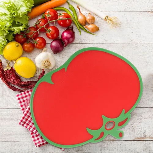 Vista 3 de Kichvoe Tabla de cortar con forma de tomate – Tabla de cortar alimentos de cocina de plástico para verduras, frutas, queso, carne Tapete de corte