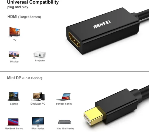 Vista 3 de BENFEI - Cable dorado chapado en oro, convertidor de Mini DisplayPort a HDMI, Mini DP (Thunderbolt) a HDMI, compatible con MacBook Pro, MacBook Air