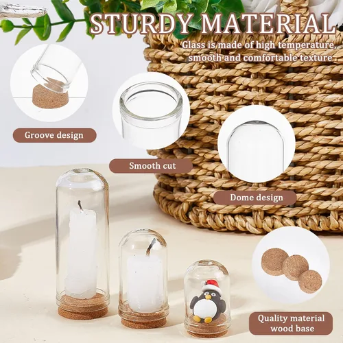 Vista 6 de CRASPIRE 25 piezas de cúpula de cristal de 3 tamaños, mini tarro de campana con base de corcho, cubierta de soporte de corcho, frasco decorativo