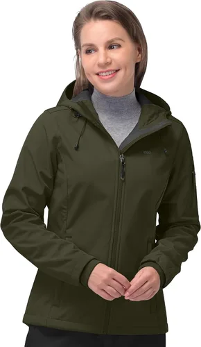 Vista 8 de 33,000ft Chaqueta de softshell para mujer, chaqueta cálida con forro polar, ligera con capucha, impermeable, para senderismo al aire libre Rojo Berry