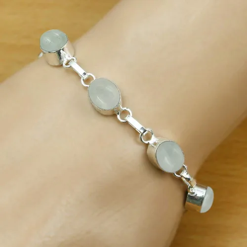 Vista 4 de Oval Shape Natural Gemstones Statement Bracelet for Women - 925 Silver Plated Handmade Birthstone Bohemian Vintage Style Women's Jewelry Gifts for