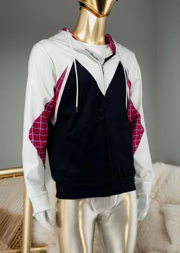 Vista 6 de Cos Spider Gwen Superhero 3D Style - Sudadera con capucha y cremallera, unisex, para adulto