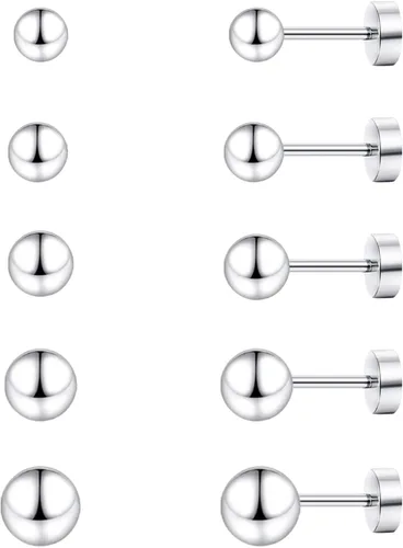 Vista 9 de JINEAR 5 pares de aretes de tuerca para mujer, chapados en oro/plata de 14K, perla, aretes pequeños tipo bola, conjunto de piercing de cartílago 1