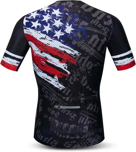 Vista 2 de JPOJPO Maillot de ciclismo para hombre, camisetas de ciclismo S-3XL, poliéster, cremallera reflectante, 4 bolsillos