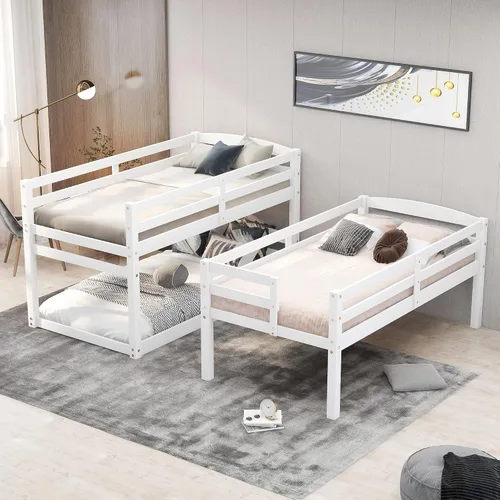 Vista 5 de Harper & Bright Designs Litera triple de madera con escalera de almacenamiento, literas de madera 3 camas en 1 para niños, cama triple desmontable