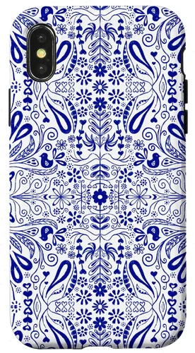 Vista 5 de Folk Art Pattern Blue Chinoiserie Birds Flowers Scandinavian Case for iPhone 17
