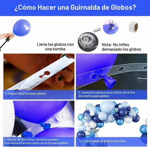 Vista 7 de Kit de arco de globos azules, kit de guirnalda de arco de globos azul marino y blanco con globos de confeti azul claro azul cromado, globos azules