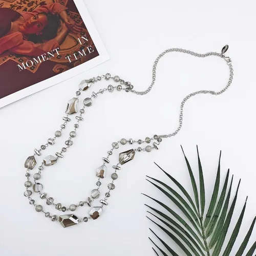 Vista 3 de Bocar - Collar de 2 capas con cuentas de cristal para mujer, joyería de moda