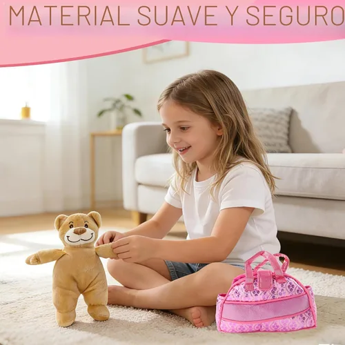 Vista 2 de Sew Butiful Oso de peluche con bolsa de regalo rosa, regalo de cumpleaños suave para niños y niños, regalo de fiesta, peluche decorativo