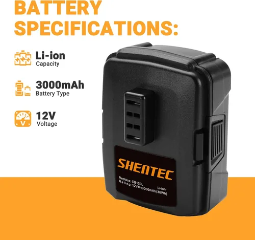 Vista 3 de Shentec Paquete de 2 baterías de 3.0Ah 12V compatibles con RYOBI CB120L CB121L BPL-1220 130503001 130503005, batería de litio de 12 V